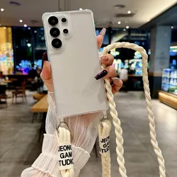 Luxury Clear Acrylic Shockproof Lanyard Case with Crossbody Strap - S23 Plus (Mi white)