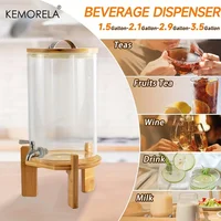 5L Glass Beverage Dispenser with Stand - Clear Drink Dispenser with Spigot Needed Durable Glass & Wood Base for Parties Bar 4