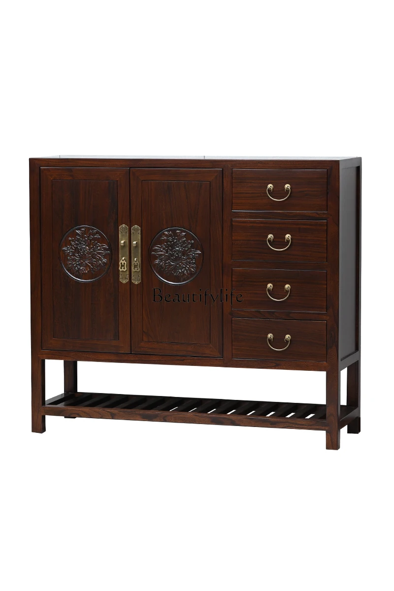 

Chinese Style Old Elm Wood Antique Hallway Shoe Cabinet Large Capacity Hallway Classical Hallway