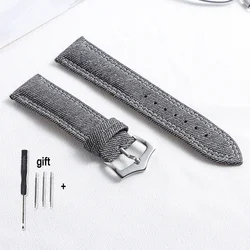 Versatile Denim Nylon Canvas Watch Strap - Sporty Blue, Brown, and Black Wristband Belt - 18mm (Black)