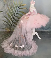 Flower Girl Dresses Puffy Girl Dress Pink Baby Dress With Train Bow Cute Kid's Child Birthday Dresses Frist Communion 6