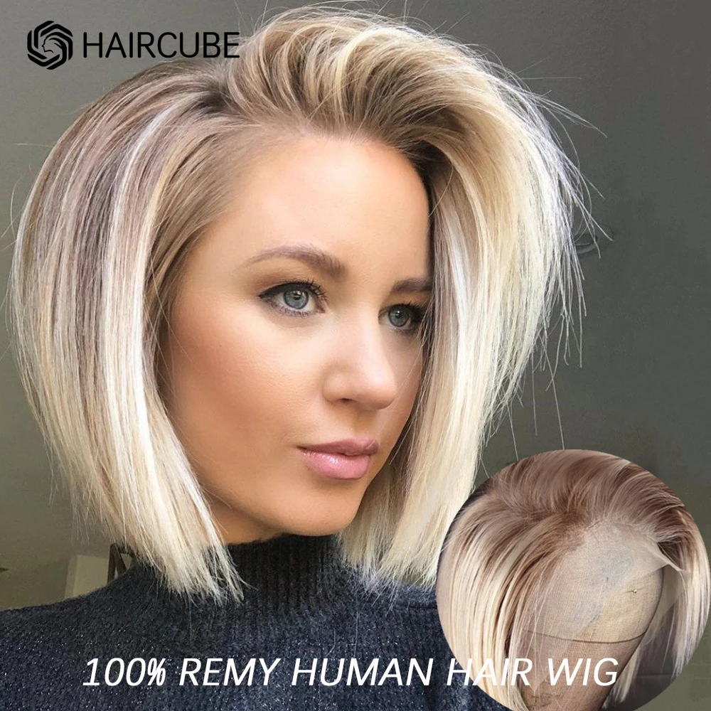 Human Hair Wig Transparent Lace Front Human Hair Wigs for Women Light Blonde Short Bob Straight Lace Frontal Wig Natural Daily Remy