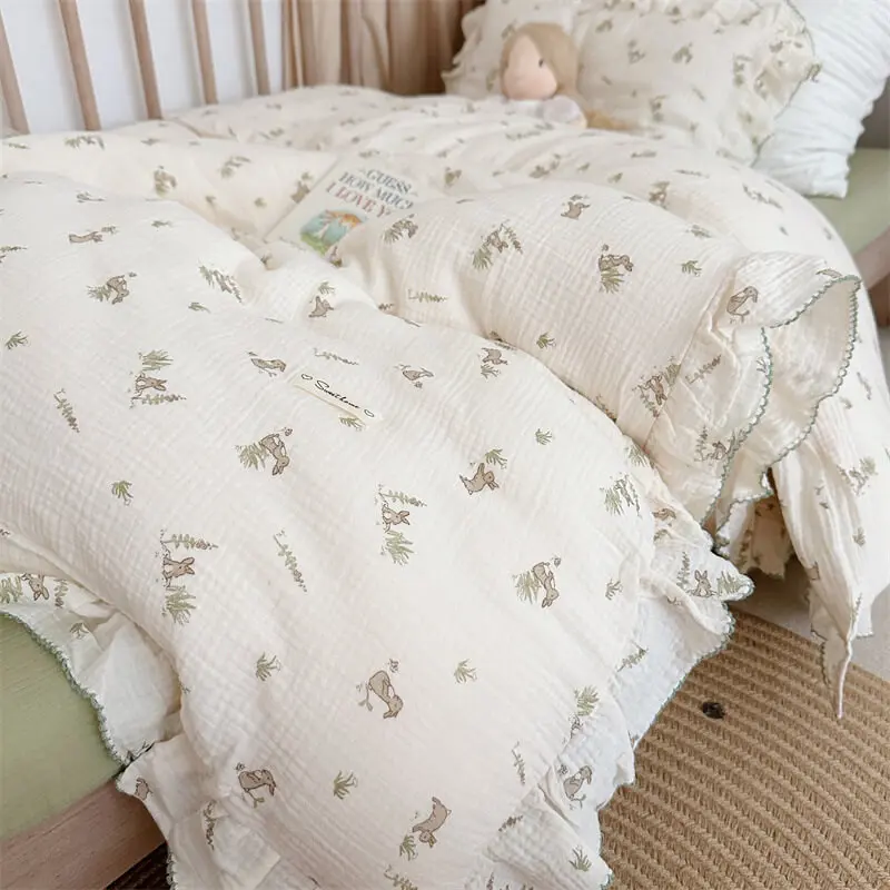 Children's Cotton Muslin Bedding Set with Floral Prints 3piece Toddler Bedding Sets