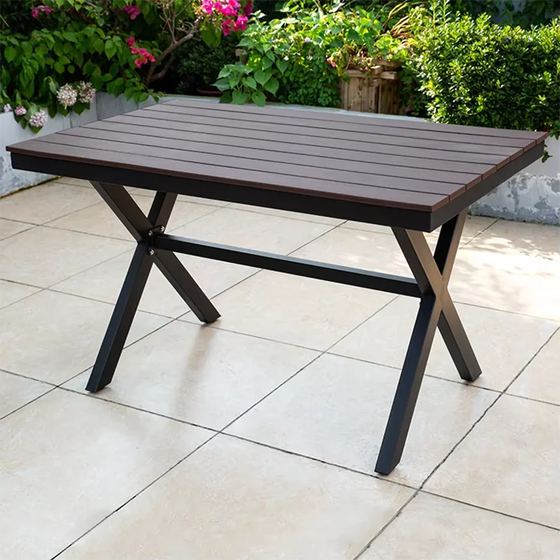 Садовий стіл 130 см. Великий вуличний стіл. Прямокутний обідній стіл. Дерево-пластик. Водонепроникна стільниця. Вуличні меблі. Обідній стіл.
