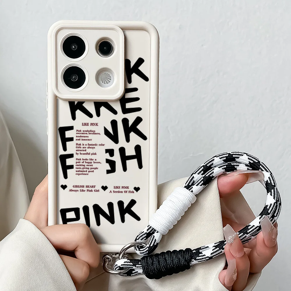 Wrist Chain Lanyard Phone Case with English Words Design
