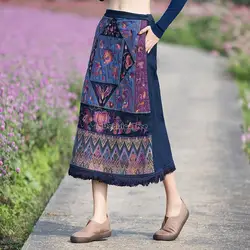 2023 summer autumn Chinese style women vintage harajuku hanfu skirt cotton linen heavy embroidered A-line skirt travel skirt