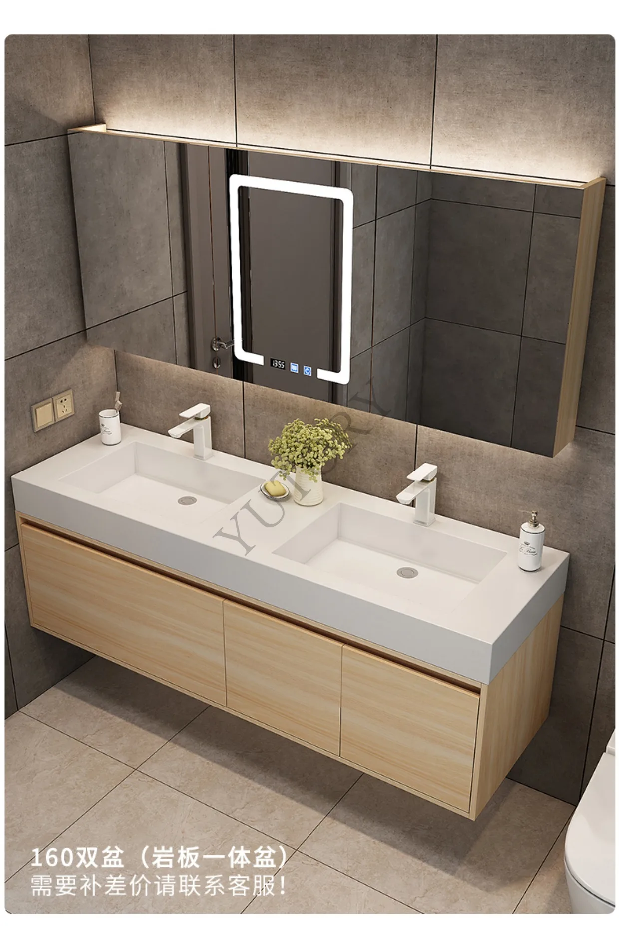 rock slab bathroom cabinet combination smart bathroom set hand wash face integrated basin washstand