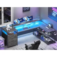 67" L Shaped Desk with Drawers,Computer Office Desk with Storage Shelves & Power Outlet, Reversible Gaming Desk with LED Lights 1