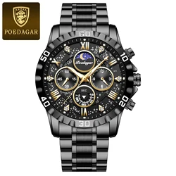 Luxury Men's Quartz Sports Watch - Waterproof, Luminous, Stainless Steel Chronograph (973 Black Black)
