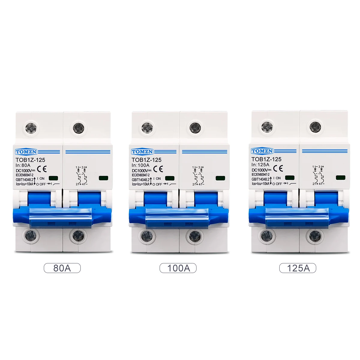 Circuit breaker 2P 1000V DC 80A 100A 125A for PV system C curve battery main switch