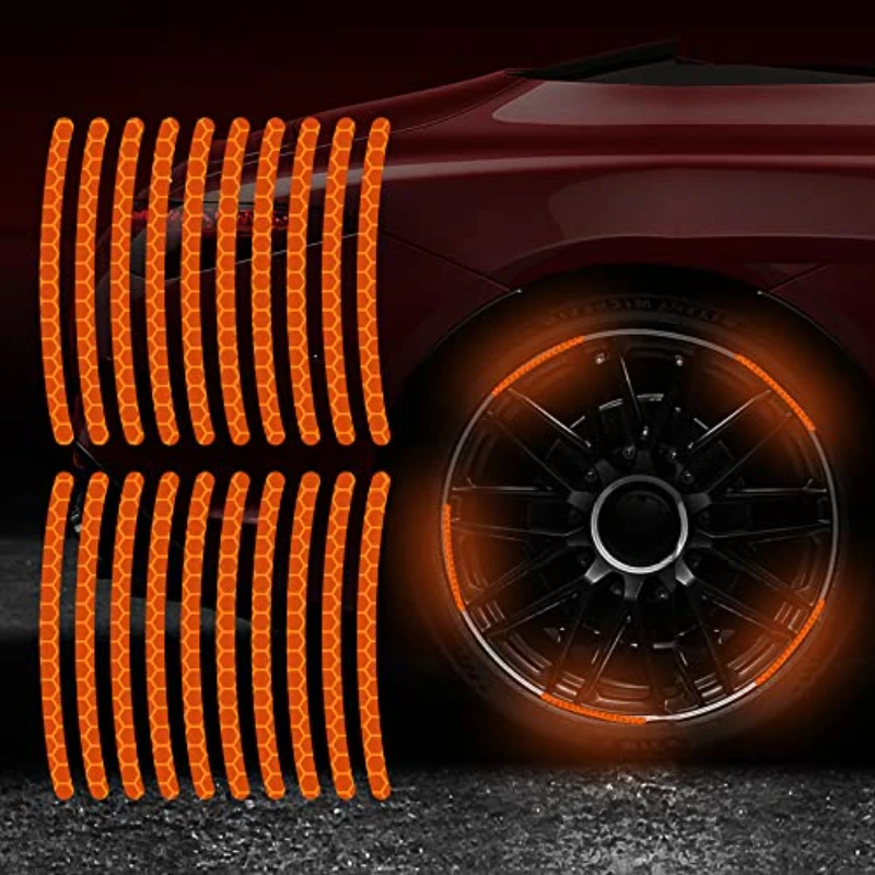 20PCS Reflective Car Wheel Stripe Stickers, Car Tire Rim Safety Decorative Stickers For Motorcycle Bike Truck Car Decals