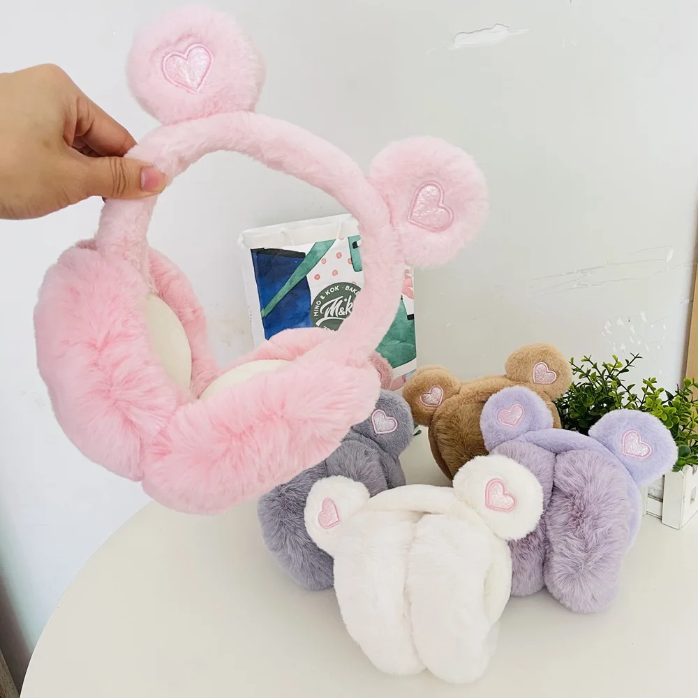 New Winter Children Earmuffs Sequins Love Ears Plush Women Earmuffs Riding Cold Proof Student Antifreeze Girls