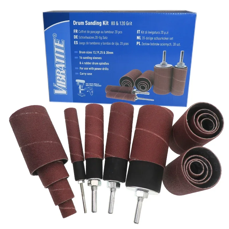 Trommelschleifset, 20-teilig, Gummispindel, Schleiftrommelschleifer, Werkzeugset, Set für Bohrmaschine, für Heimwerker, Hobbys, Zimmerei