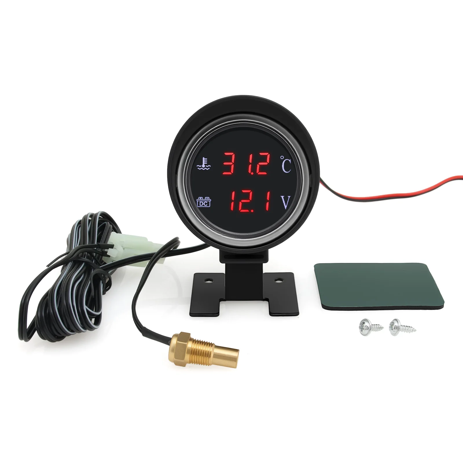 12V/24V 2 in 1 원형 디지털 수온계 + 전압계 자동차 트럭 보트용 온도 센서 + 알람 기능이 있는 게이지