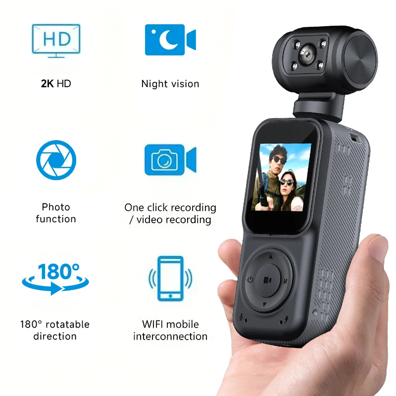 WiFi 기능이 있는 휴대용 스포츠 카메라, 1.5인치 IPS 화면, 130도 광각 렌즈, 180도 회전 가능, TF 카드 옵션 포함