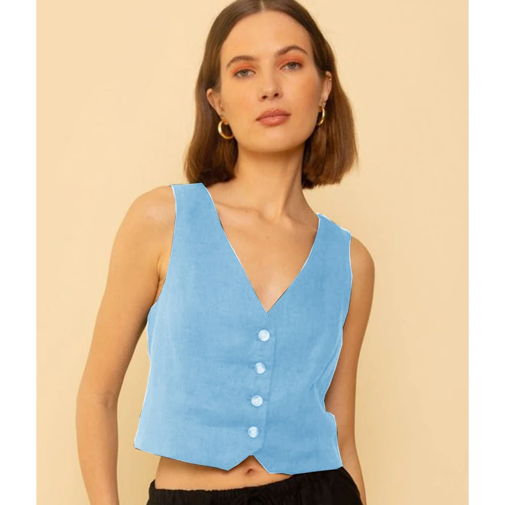 Women's Vest Women's Suit Vest Single-breasted Casual Fashion Vest Elegant Slim Fit Outer Work Wear Vests Summer Coats Jackets