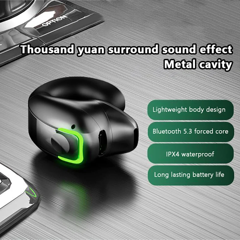 Фото Наушники GD28 проводящие TWS, Bluetooth V5.3, зажим для ушей, легкая спортивная игровая гарнитура для бизнеса с микрофоном и шумоподавлением №3