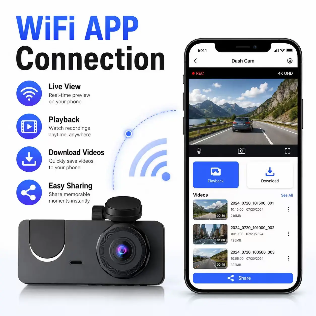 Dash Cam for Cars Camera Full HD 1080P Video Recorder Dashcam DVR Black Box Dual Lens DVR with Rear View Camera for Vehicle - 6
