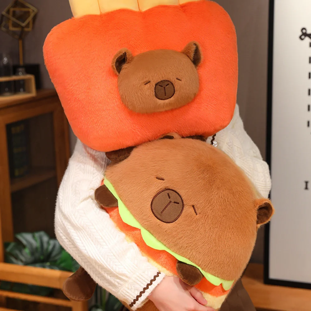 20~36CM Capybara Pillow Cute Simulation Bread Hamburger Kapibala Plush Doll Cartoon Animals French Fries Stuffed Plush Toy 5