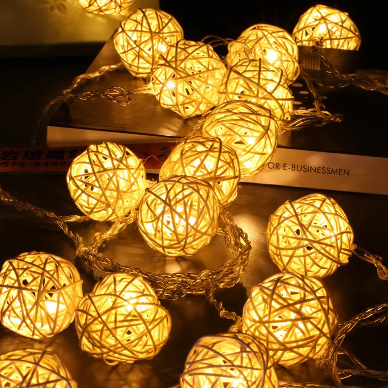 10 LEDs Rattan Balls String Lights Battery Moon Star Holiday Christmas Garland Lights for Patio Wedding Party New year