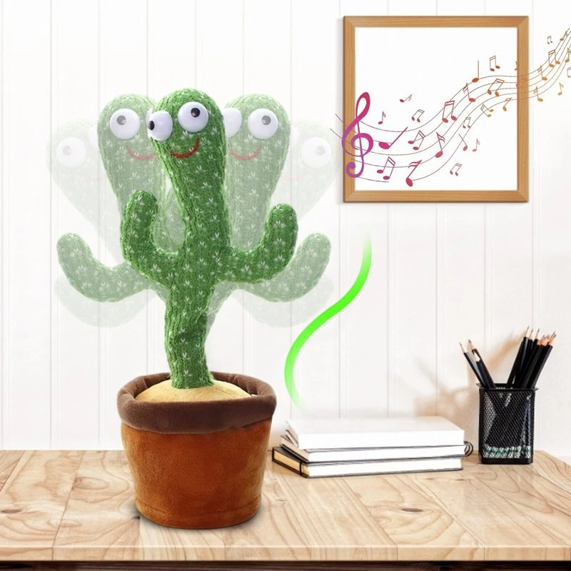 Electronic Dancing Cactus Plush Toy Vibrato with Song Lighting Recording Bluetooth Speaker USB Charging Kids Educational Toys