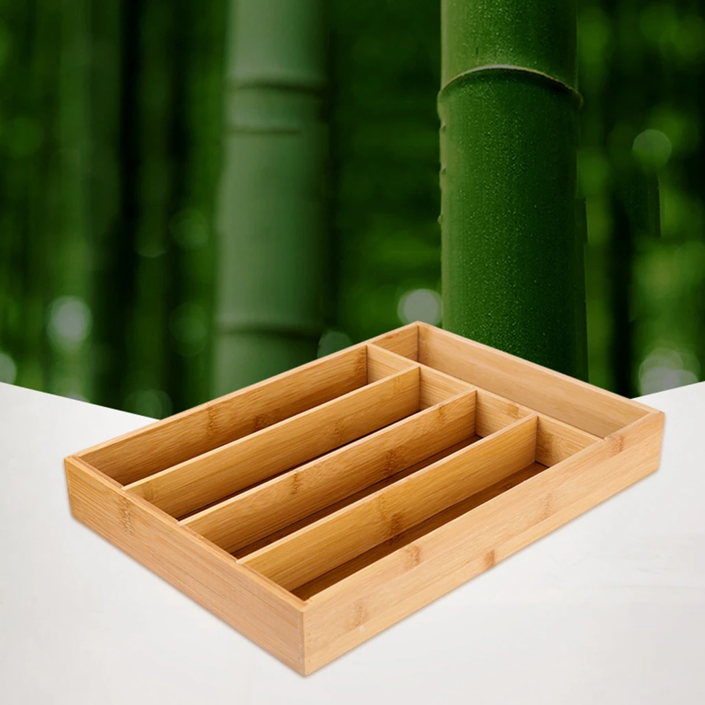 Bamboo Utensils Drawer Organizer, Cutlery Utensil Silverware Tray, Perfect for Kitchen, Bathroom, Desk, Kitchen Drawer Divider