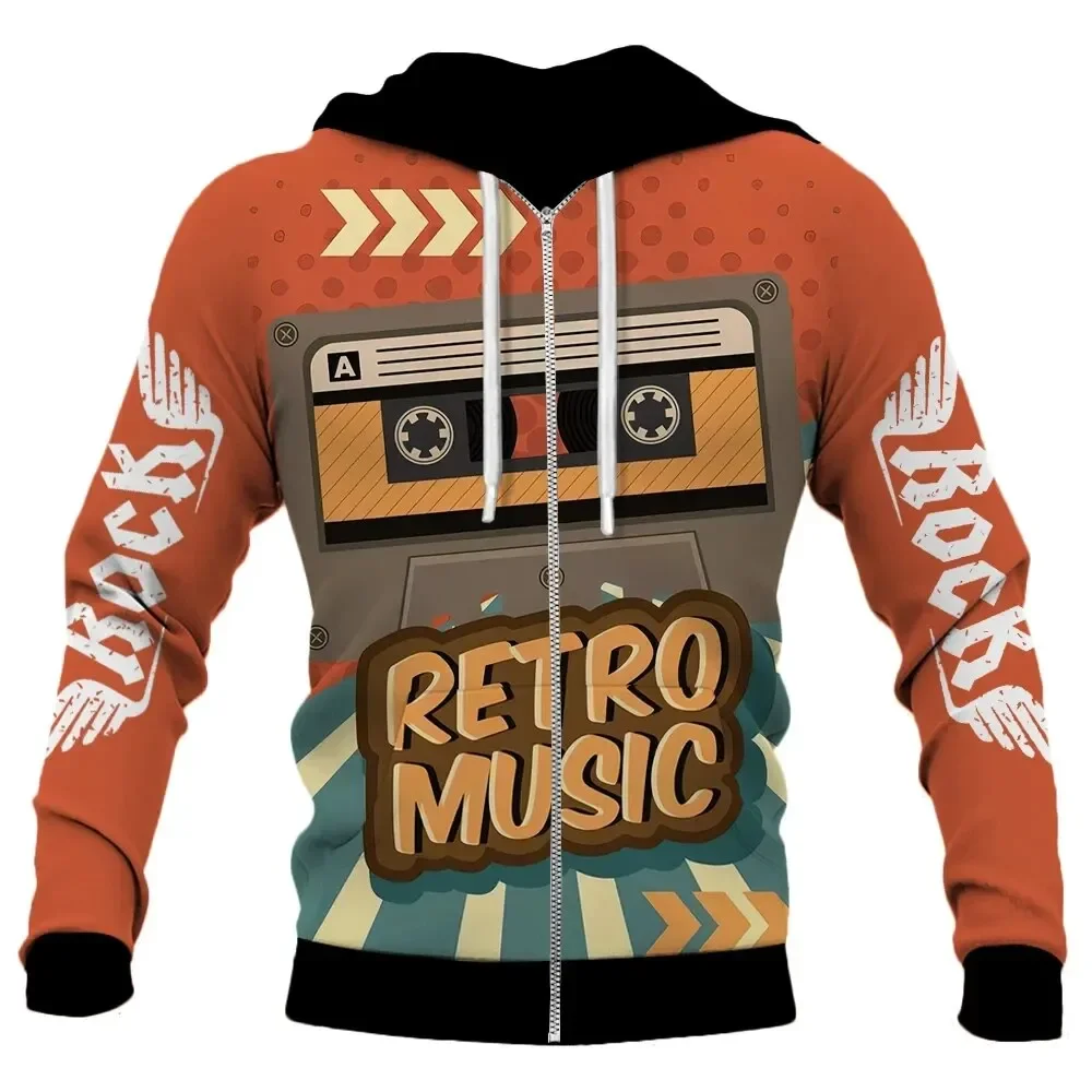 thumbnail image 1 of Sudadera con capucha retro con cremallera para hombre, chaqueta con estampado 3D y patrón nostálgico de los años 80, nueva sudadera informal de calle, ropa de moda para hombre Y2K, 1 of 5