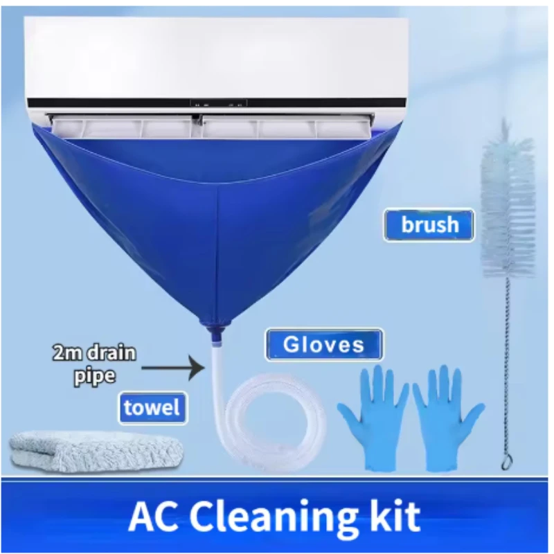 Air Conditioner Cleaning Kit 100cm Thickened Cleaner Air Coditioning Cleaning Cover Bag PVC with Water Pipe for 1-1.5P Split Hanging Air Conditioner