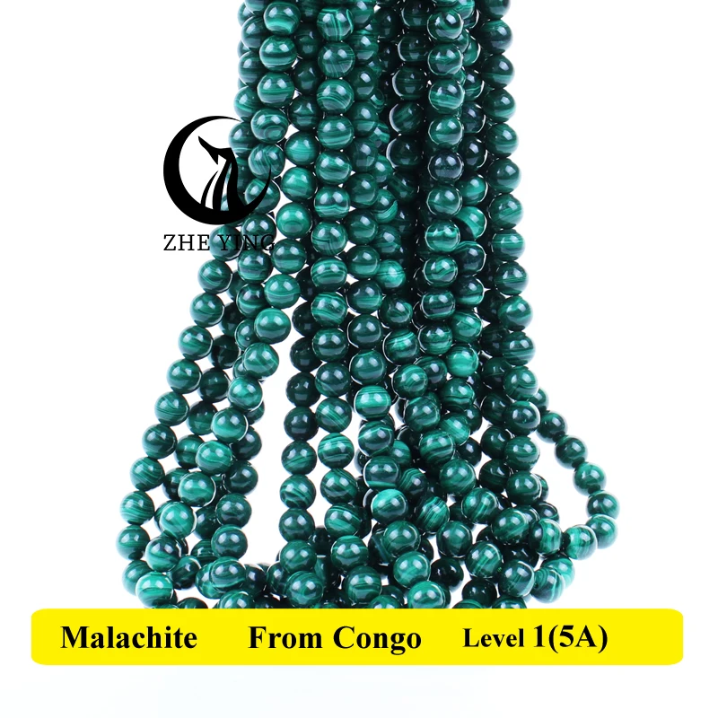 Top Quality 100% Natural Stone Malachite Congo Beads Round Loose Spacer Beads 8mm Pick Size For Jewelry Making DIY Bracelets 15