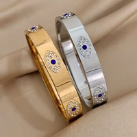 Evil Eyes Stainless Steel Bracelet for Women Luxury Design Rhinestone Wide Cuff Bangles Bracelets Waterproof Jewelry Gifts 1