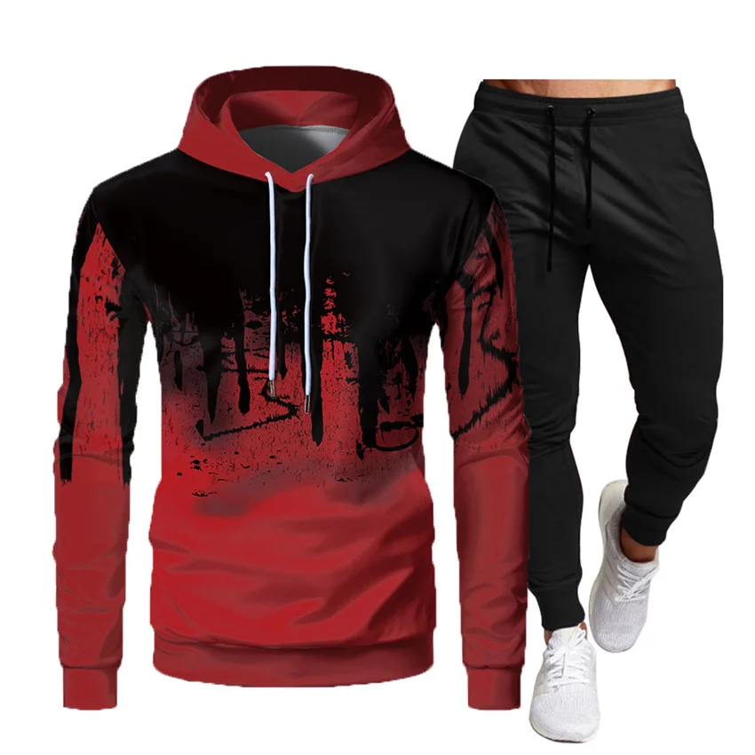 

Outdoors Sportswear Suit Tracksuit Spring Autumn New Male Jogging Men's Street Fashion Sweater Set Men's Gradient Hoodie Casual