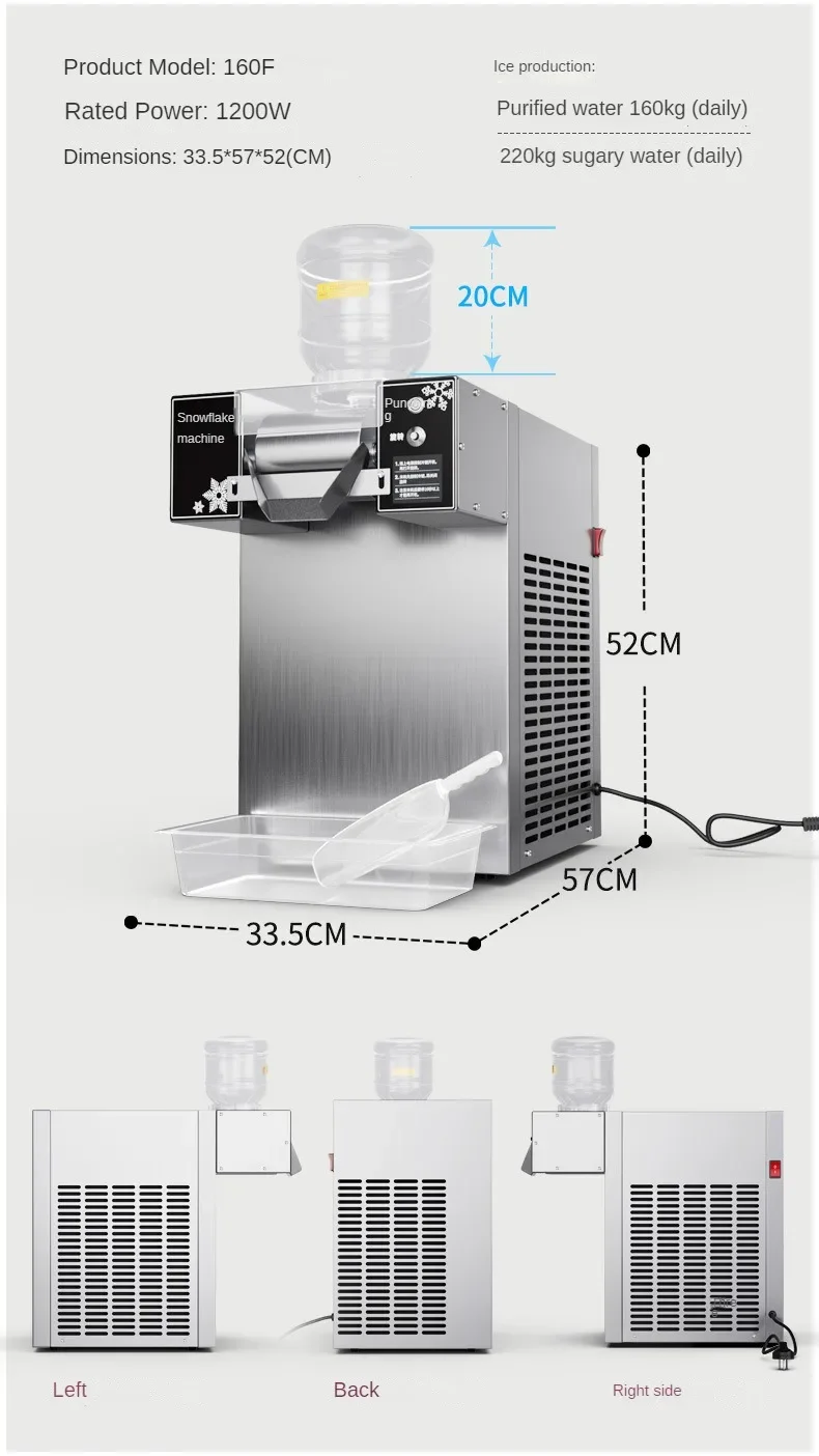 LXCHAN 160KG/24H Korean Snowflake Ice Machine Commercial heavy duty Small Milk Mango Bingsu Shaver Smoothie Crusher 110V 220V