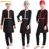Islamic Modest Swimsuit Arab Girls Bathing Wear Burkini 3 Pieces Set for Muslim Kids Long Sleeve Swimwear Full Cover Swiming Cap