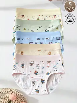 5 pezzi di nuova biancheria intima da donna dolce e carina, slip a triangolo comodi a vita media in puro cotone