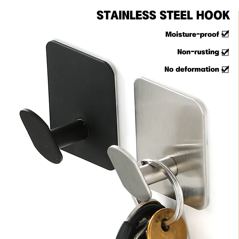 Waterproof Adhesive Wall Hook Stainless Steel Bathroom Hooks Towel holder Closet Hook Kitchen Hardware Multi-Purpose Hanger