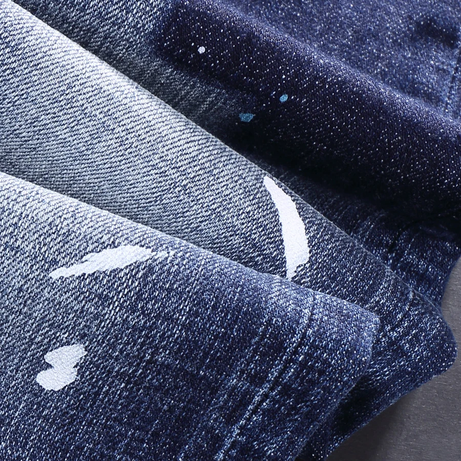 Fashion Designer Men Jeans High Quality Retro Blue Slim Fit Painted Hole Ripped Jeans Men Streetwear Vintage Brand Pants Hombre