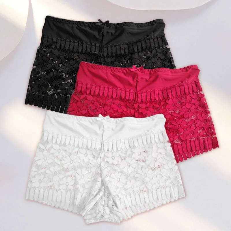 

Women's Breathable Underwear Hollow-Out Mid-Waist See-Through Transparent Underpants Boxers Lace Panties Sexy Lingerie