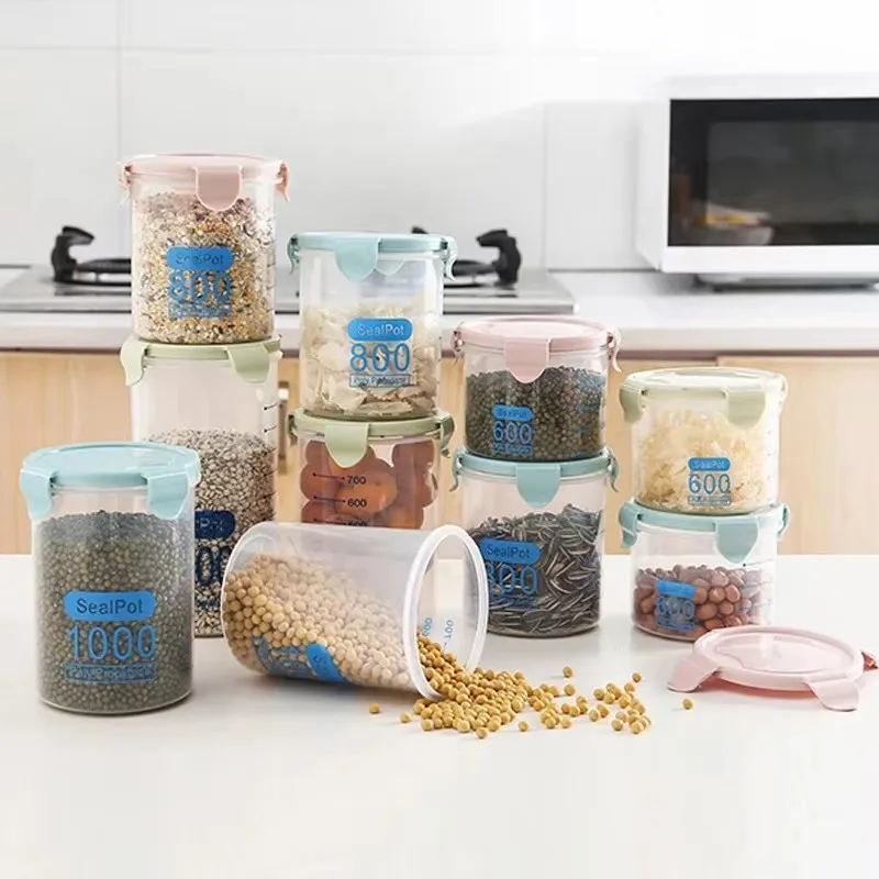 1pc Sealed Jar Refrigerator Storage Jars Transparent With Tick Marks Kitchen Organizer Food Grain Plastic Tank Large Capacity 3