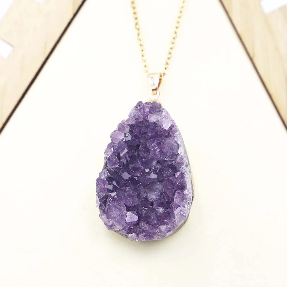 NaturalStoneRawOreWaterDropAmethystNecklacePendantPhnomPenh