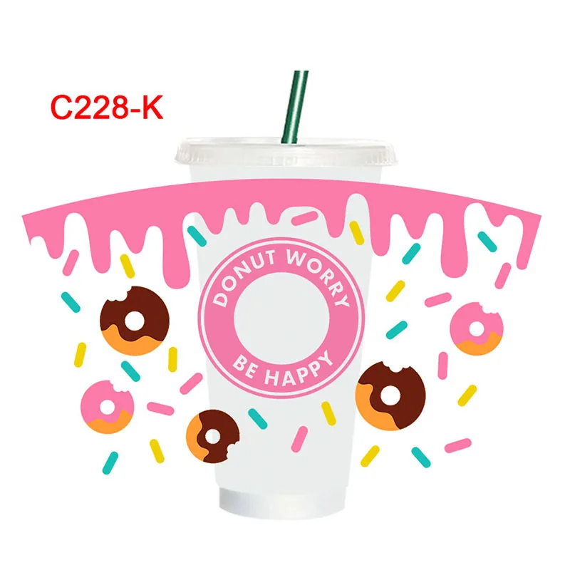 UV DTF Food Ice Cream Necesito Cafecito Prints Full Stickers For 24oz Venti Cold Cup With Hole Coffee Wraps C216-K