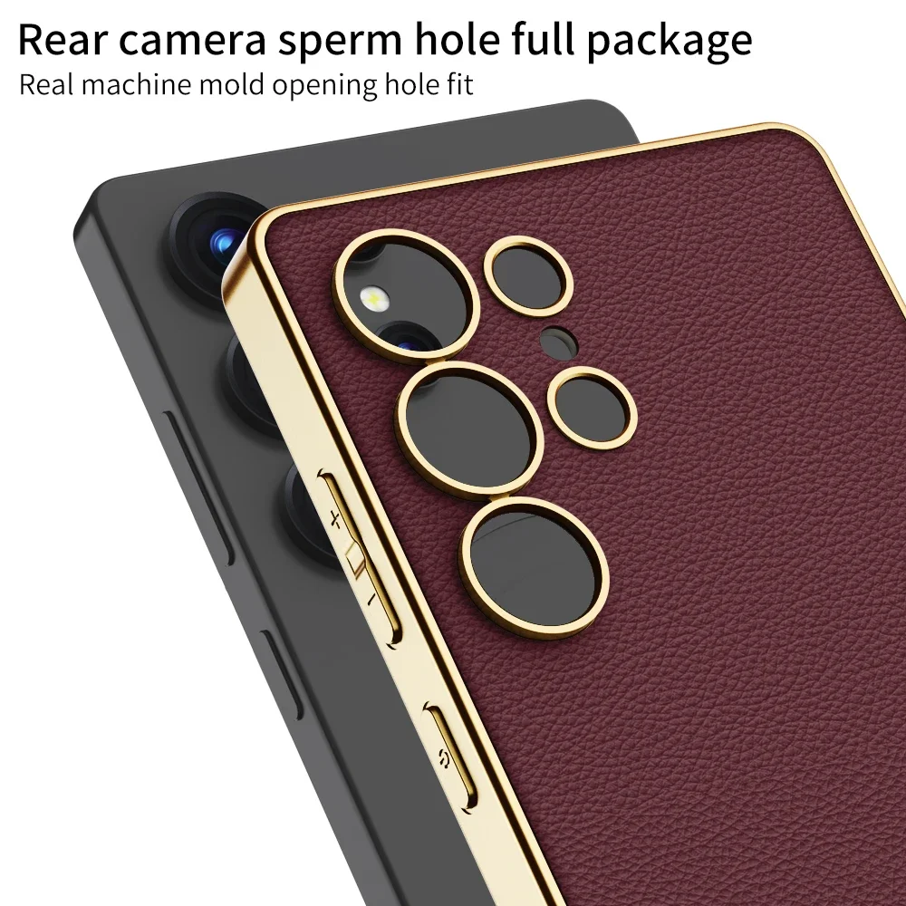 Luxury Plating Vegan Leather Phone Case with Soft TPU Edge and Anti-Drop Protection