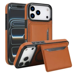 Stylish Multifunctional Synthetic Leather Magnetic Phone Case with Card Slot and Stand - iPhone 15 (Brown)