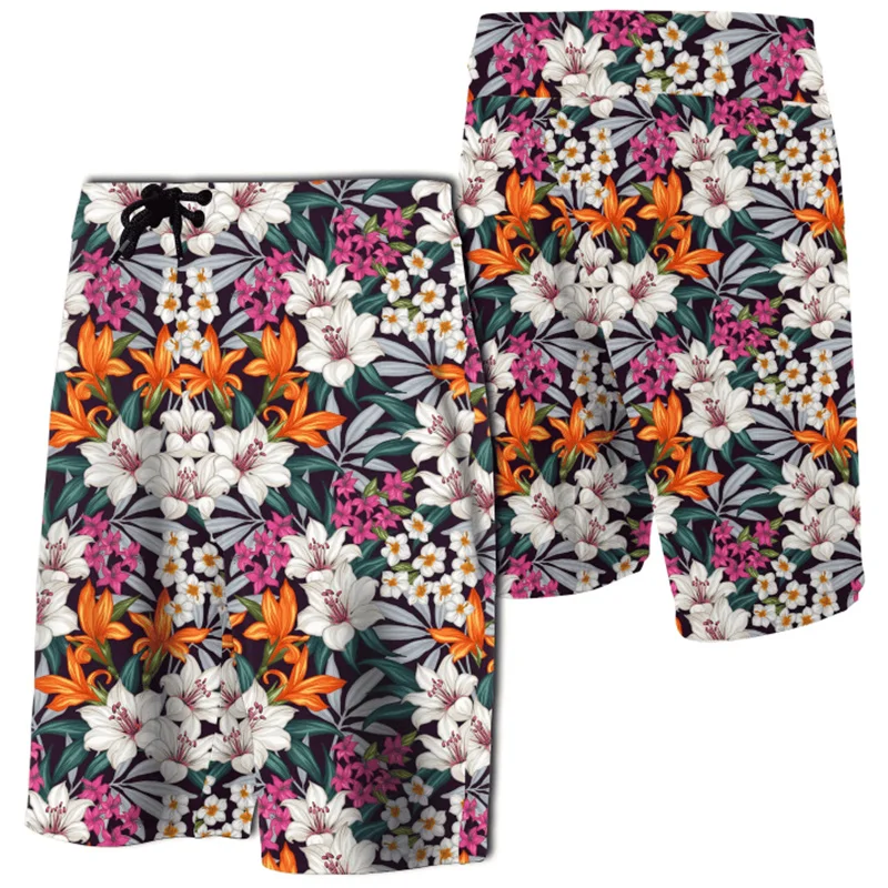 New Floral Shorts Palm Trees Leaves Seamless Board Shorts Men Hawaii Beach Shorts Swim Trunks Women Vacation Short Pants 5