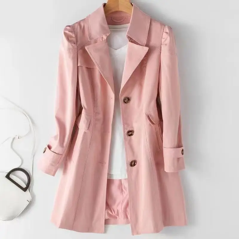 Trench Coat for Women 2025 Autumn Winter New Slim Women's Clothing Korean Double-breasted Small Mid-length Jacket - 2