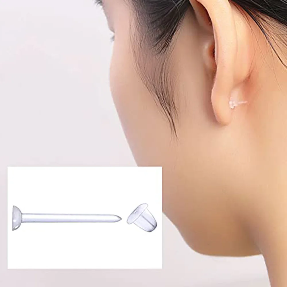 Clear Earrings Plastic Earrings for Sports 16g Cartilage Stud Helix Tragus Piercing Lip Rings Labret Retainers for Work Surgery