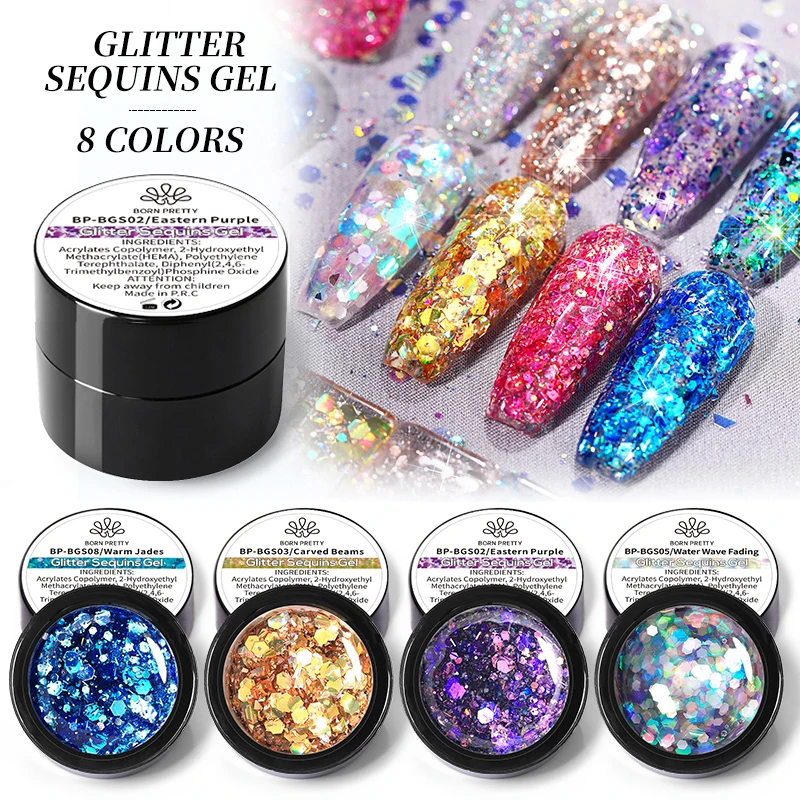 BORN PRETTY Sequins Reflective Glitter Gel Nail Polish Soak Off UV LED Nail  Art