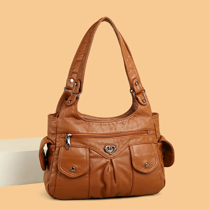 2024 New Vintage Soft Leather Simple and Versatile Tote Bag Single