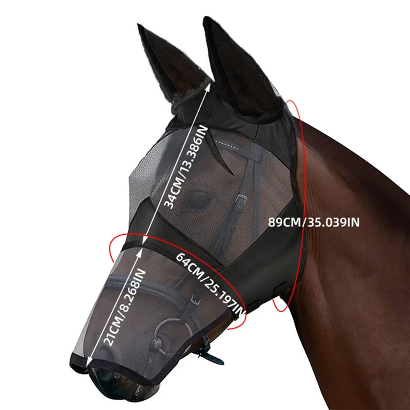 X38A-말용 파리 방지 마스크, 말의 파리를 위한, 매우 편안한 자외선 차단, 조절 가능한 착용감, 귀가 있는 통기성 디자인