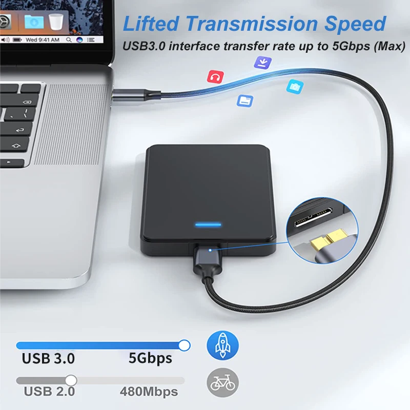 USB C - 마이크로 B 케이블 타입 C - USB 3.0 5Gbps 데이터 커넥터 어댑터 (휴대폰, PC, 맥북, 하드 드라이브, 디스크, 카메라, HDD, SSD 연결용)