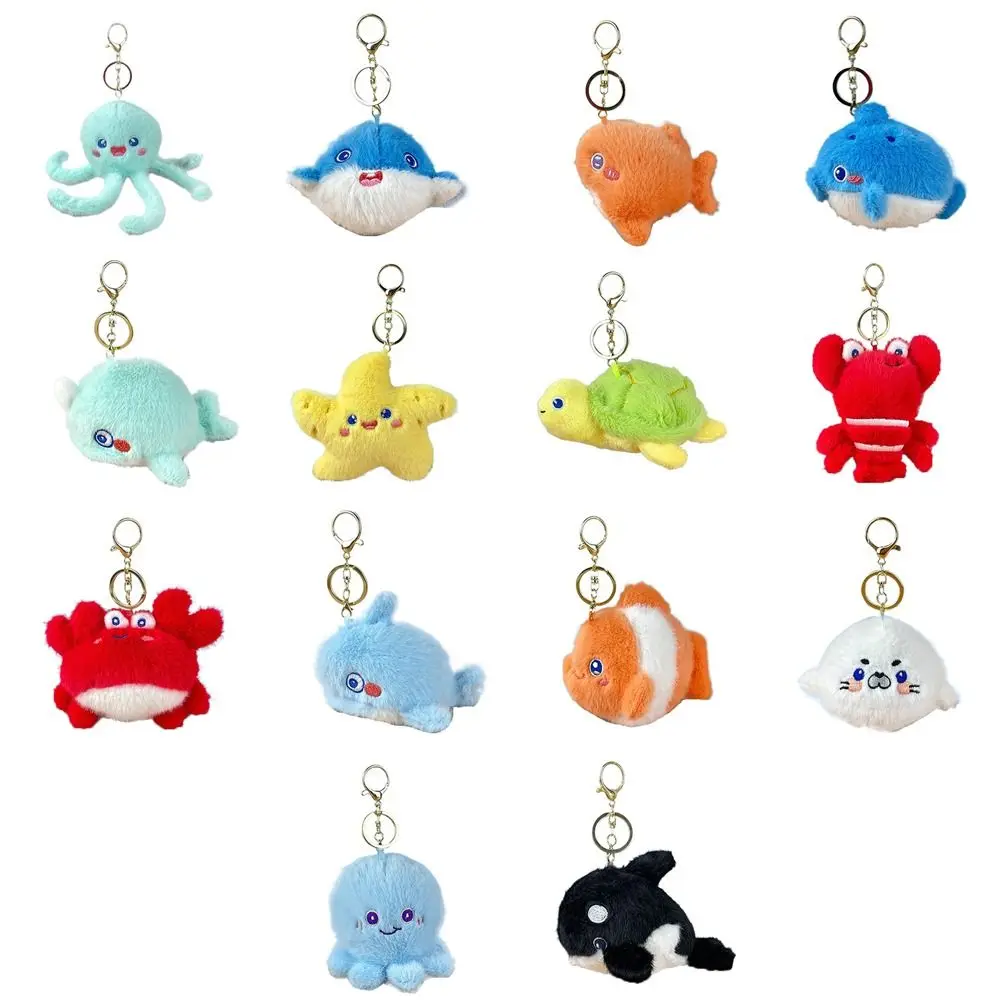 Cute Turtle Ocean Animal Keychain Starfish PP Cotton Whale Keychain Fluffy Ins Animal Whale Small Pendant Home Decor